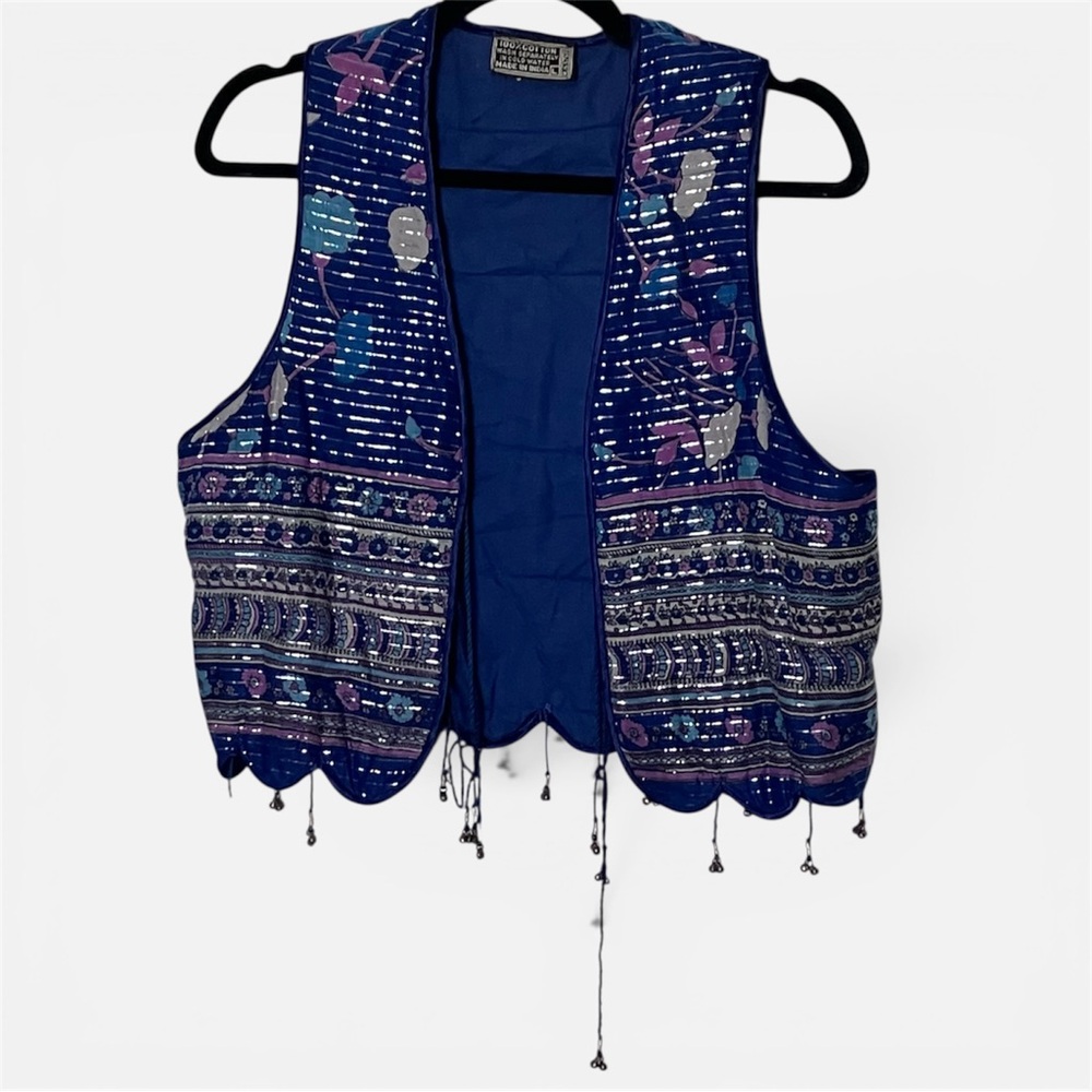 Vintage 70s Blockprint Quilt Vest Gudrun Sjoden Small Medium